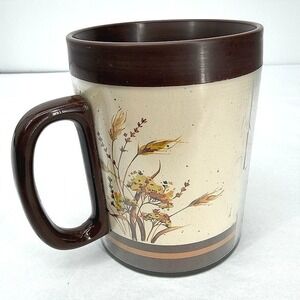 Thermo-Serv Coffee Mug VTG Wheat Floral Insulated Cup Dart Industries Retro